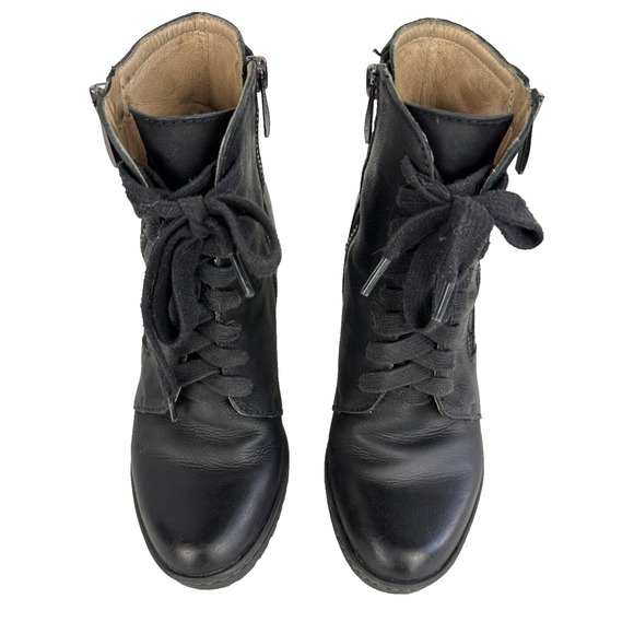 BIALA Black Leather Booties Women Size 6/36M Block Heel Zip-up, Lace-up - Picture 4 of 13